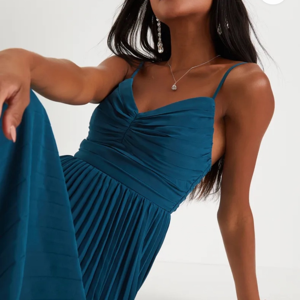 Lulus Sensational Charmer Teal Blue Pleated Sleeveless Maxi Dress - Size S